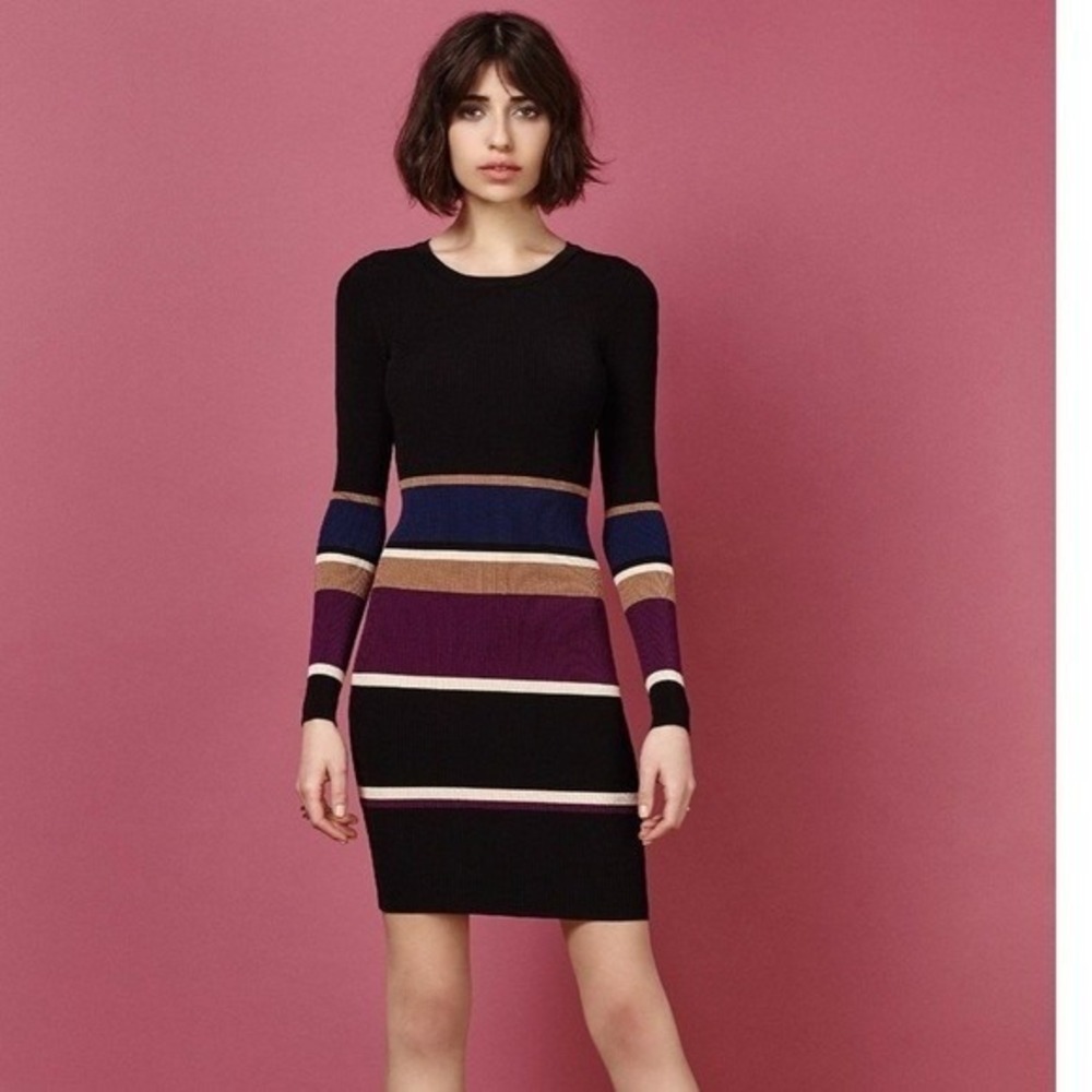 ARC Mia Elegant Black and Multicolor Striped Dress Size Small‎